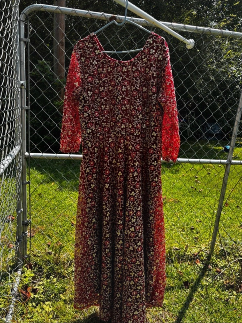 Elegant Burgundy Embroidered Maxi Dress